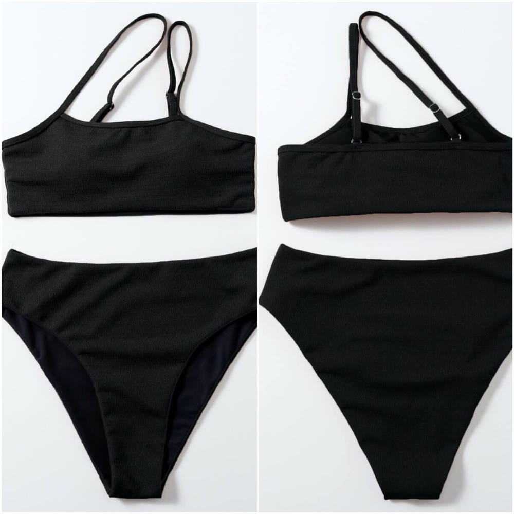 BLACK strappy high waist bikini swim - Picture 3 of 5